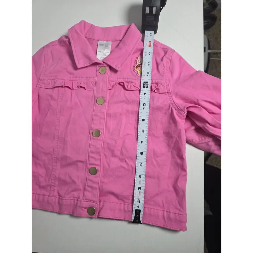Hello Kitty Girls Denim Jacket Size 10 Pink Patch Snap Button Closure KidCore